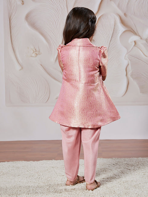Girl's' Pink Kurta And Dhoti Pant Set